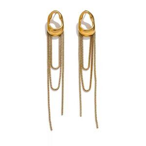 Geometric Tassel Chain Drop Earrings – 3" Long, Women's Earring, Gold Jewelry